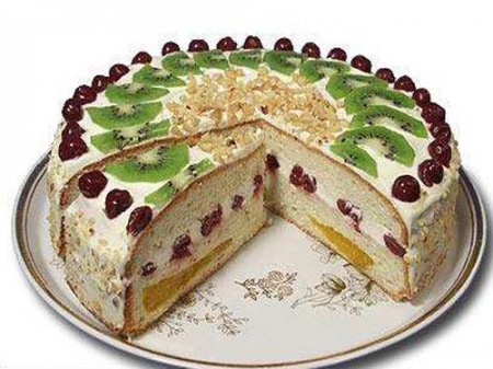 Рецепт бисквитного торта «Фруктовая радуга»