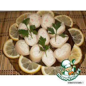 Рецепт - кальмары, фаршированные крабовым мясом с желейной заливкой