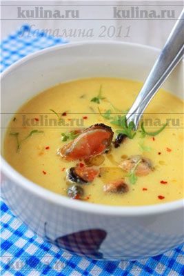 Рецепт - картофельный суп-крем с жареными мидиями