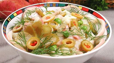 Рецепт - Салаты с морепродуктами : Салат с кальмарами и картофелем