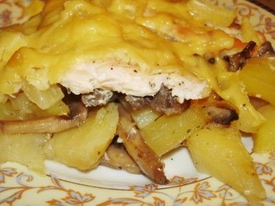 Рецепт - картофель с курицей и ананасом