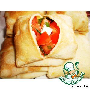 Рецепт - блины с сыром Фавита, томатами и зеленью